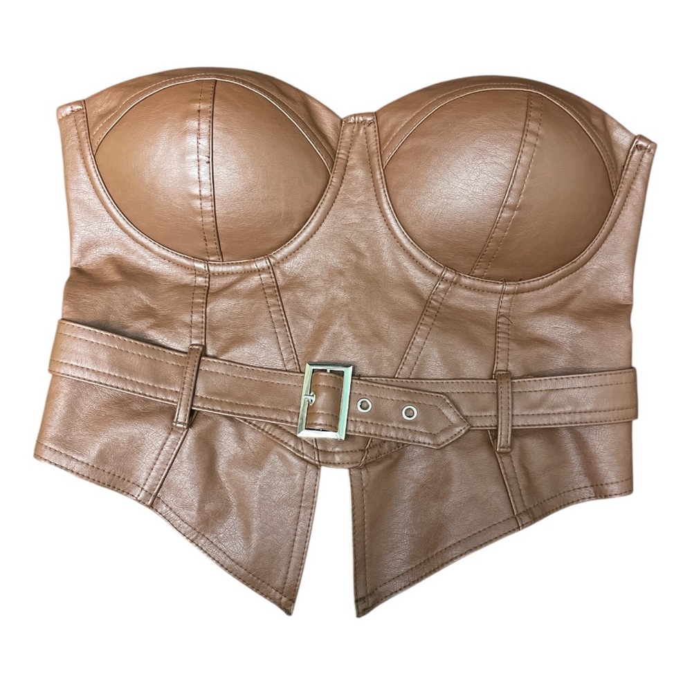 Tan Leather Bustier Top